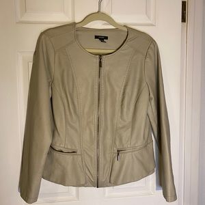 Alfani: off white/cream faux leather peplum jacket